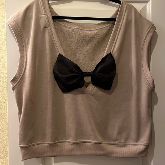 ANTHROPOLOGIE MAEVE BLACK BOW-BACK MUSCLE TEE NUDE LARGE - Picture 5 of 10
